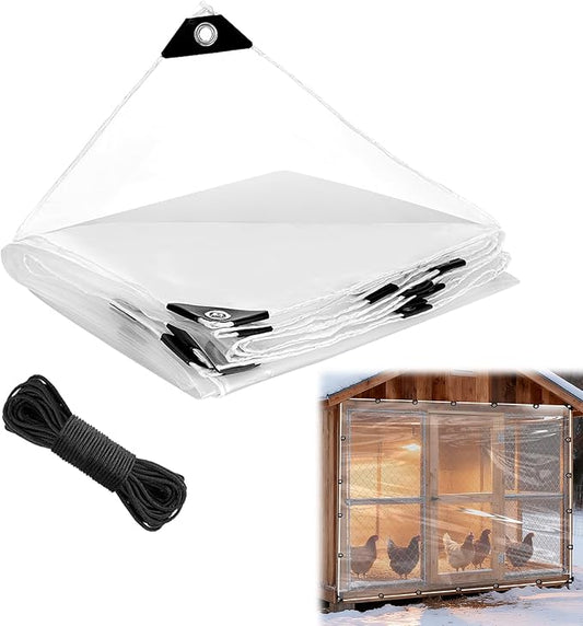 8x10 FT Clear Tarp Heavy Duty Waterproof for Patio Winterizing - 5 mil Anti-Tear Snowproof & Windproof Clear Plastic Tarps with Grommets for Winter Garden Patio Enclosure Chicken Coop