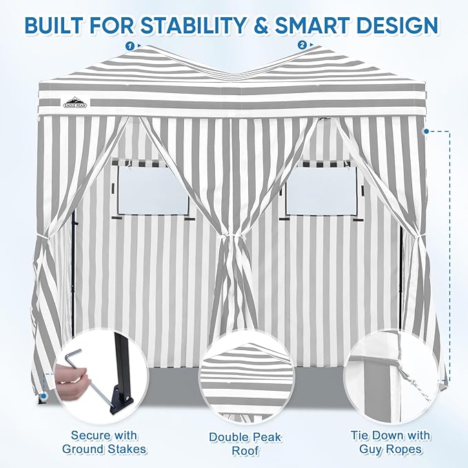 EAGLE PEAK Outdoor Changing Room 8x4, 2 Room Pop Up Portable Changing Room, Sun Shelter, Pop Up Changing Tent for Beach or Pool,Portable Dressing Room for Photoshoots (Gray/White)
