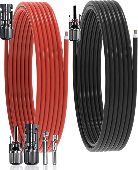 20Feet 10AWG Solar Extension Cable with Female & Male Connectors 6mm Solar Panel Weatherproof Wires for Solar Panels RV Marine Camper Ferry Black & Red PV Tinned Copper Extension Cord Kit