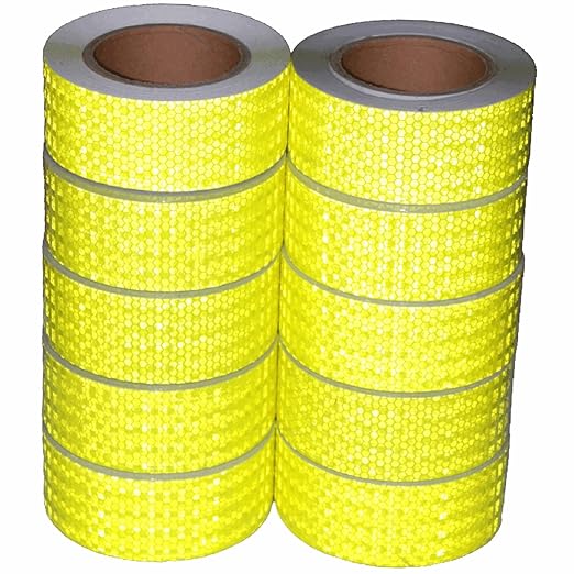 Fluorescent Yellow Reflective Tape Outdoor Waterproof 2 inch Wide, High Visibility Warning Safety Industrial Marking Tape (68 feet,10 Rolls)