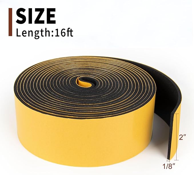 Yotache Neoprene Weather Stripping 2" W X 1/8" T (New Adhesive Craft), Self Adhesive Foam Rubber Seal Strip Tape for Door and Window, 16 Ft Length