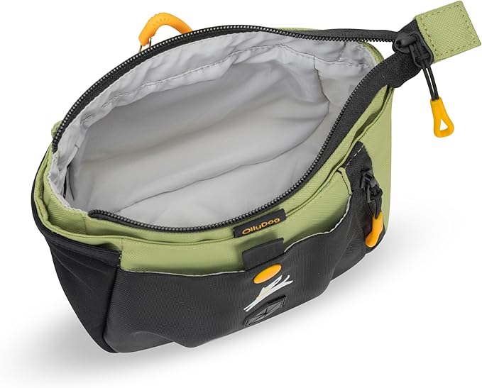 OllyDog Backcountry Day Bag | Hands-Free Dog Training Treat Pouch | Fanny/Hip Pack with Zipper Closure & Built-in Poop Bag Dispenser | Removable Waist Clip (Palm)