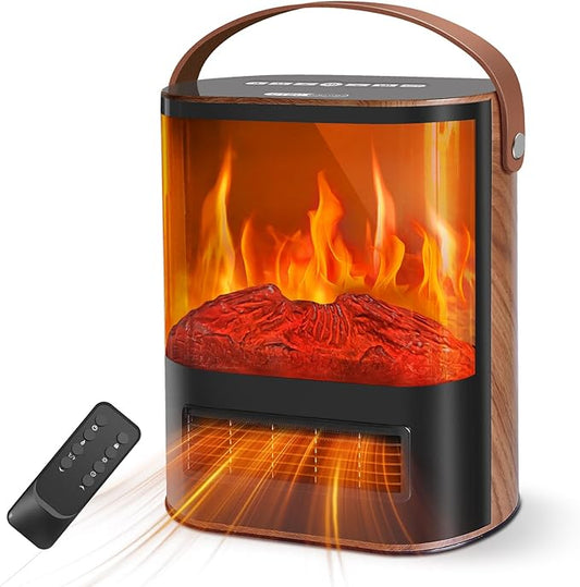 Electric Space Heater, 1500W Electric Fireplace Heater with Thermostat and Remote Control, Energy Efficient Space Heaters for Indoor Use with Realistic 3D Flame and 12H Timer, 7 Adjustable Colors