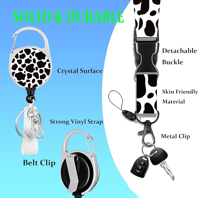 Fun Badge Holder Lanyard Cute Cow ID Card Holders Detachable Name Tag Clips Cute Funny Nurse Teacher Office Gifts Women Man Badge Holder (Cow)