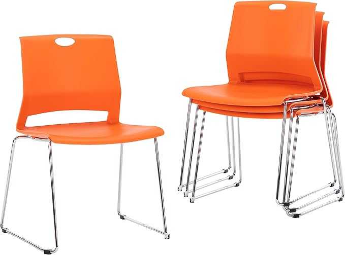 Sidanli Orange Stacking Chairs-Set of 4