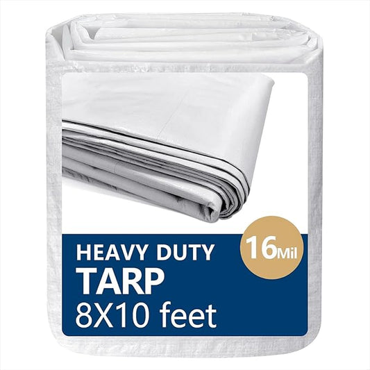 8x10 Feet Thickened Waterproof Tarp, 16 Mil Heavy-Duty Trap, Tarpaulin Cover for Camping, Emergency Rain Shelter, Outdoor Gear Protection, UV Resistant, Reinforced Grommets.