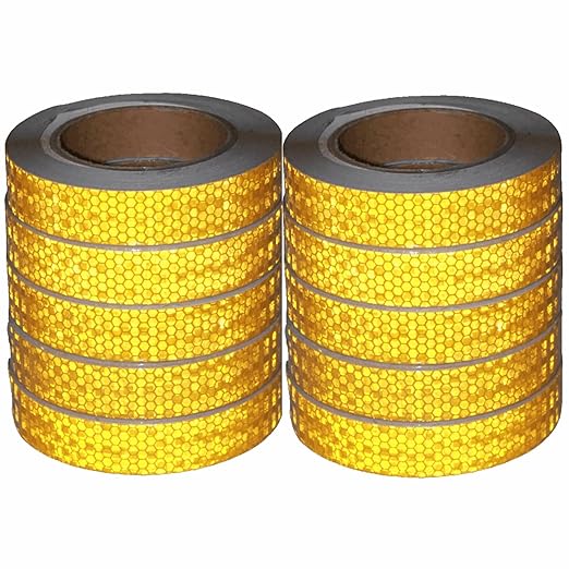 Yellow Reflective Tape 1 inch Wide, Outdoor Waterproof High Visibility Warning Industrial Marking Tape, Safety Stickers (68 feet,10 Rolls)