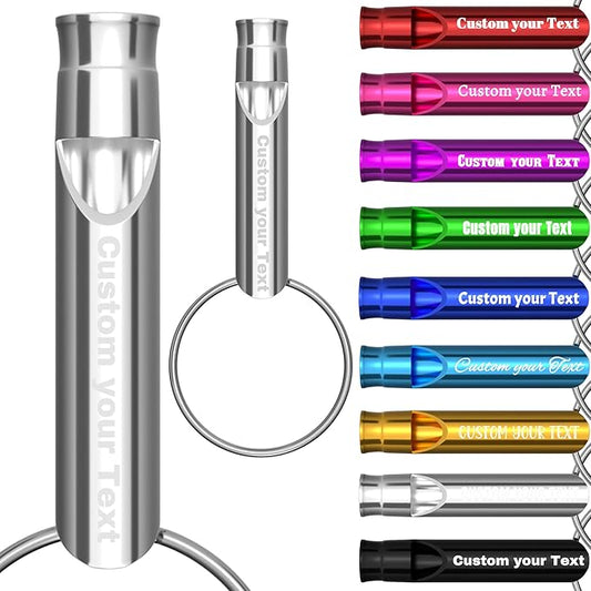 20 Pcs Custom Emergency Whistles with Keychains, Personalized Loud Safety Survival Whistle Engraved with Name/Text, Bulk Whistles for Outdoor Sports, Camping, Hiking, Boating, Hunting