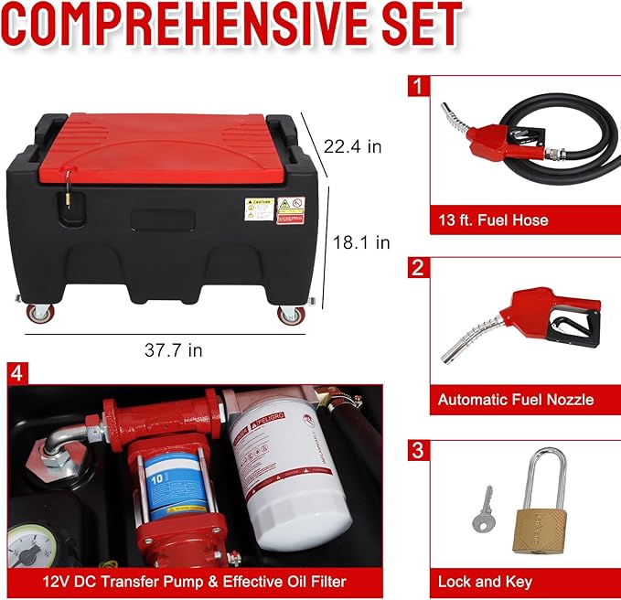 Portable Diesel Tank,40Gallon Portable Fuel Tank with 12V Electric Transfer Pump & 10GPM Flow Rate,Auto Fueling Nozzle,PE Diesel Transfer Tank with Filter for Easy Gasoline Diesel Transportation