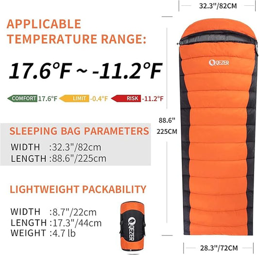 Ultralight Down Sleeping Bag for Adults - 600 Fill Power, Cold Weather, Backpacking, Camping, Hiking