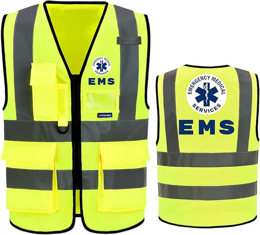 Reflective Security Safety Vests Heavy Duty with 7 Pockets and Front Zipper