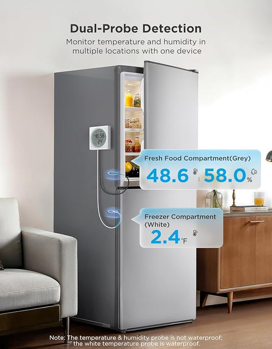GoveeLife WiFi Refrigerator Thermometer Hygrometer Pro with 2 in 1 Alarm, Monitor Sensor for Freezer, Wireless Digital Freezer Temperature Humidity with App Alert, LCD Display(Gateway Not Included)