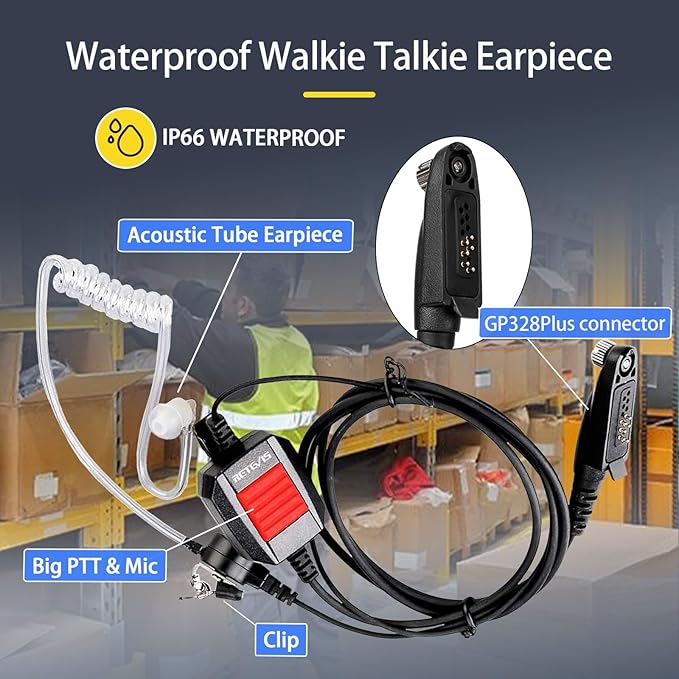 Retevis RT48 Waterproof Walkie Talkies with Earpiece,Professional/Business 2 Way Radio,Heavy Duty Two Way Radio,Six-Way Charger,IP67,VOX,SOS Alarm,1200mAh,for Outdoor Restaurant Hotel School(6 Pack)
