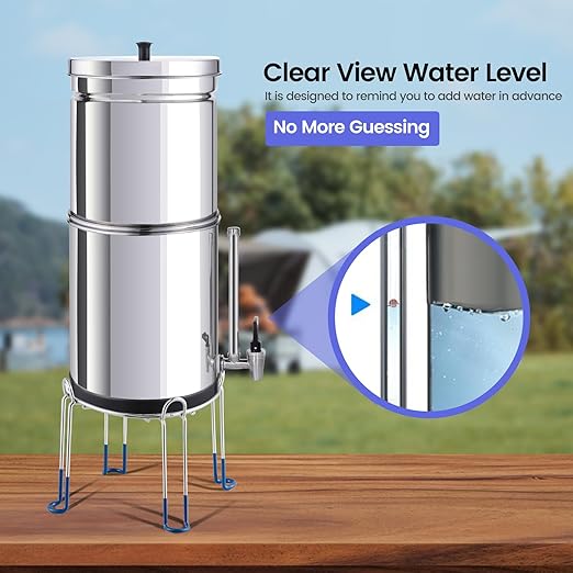 NSF/ANSI 42&372 Standard Stainless Steel Portable Gravity-Fed Water Filter System Water Filter System with Filter and Sight Glass Spigot at Home and Camping (BT-2.25C-A)