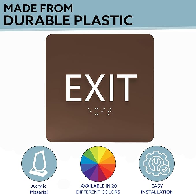 6" X6" Exit Sign - ADA Compliant Tactile Graphics Grade 2 Braille Text Acrylic Wall Signs - Emergency Rescue Safety Door Sign for Schools, Offices, Businesses, and Restaurants