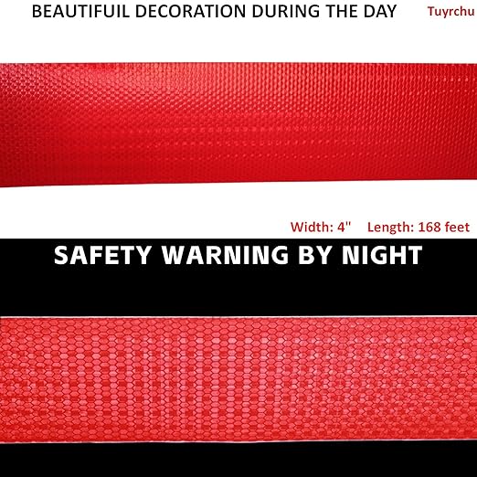 Red Reflective Tape Outdoor Waterproof 4 inch Wide, High Visibility Warning Industrial Marking Tape, Safety Stickers (168 feet)