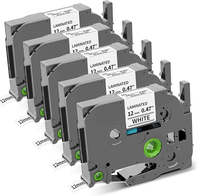 COLORWING TZe-231 Replace for Brother P Touch Label Tape 1/2" TZ Tape 12mm 0.47 Laminated White Label Maker Tape TZe231 for Brother Ptouch PT-D210 D220 H110 1280 D410 Refills, 5-Pack