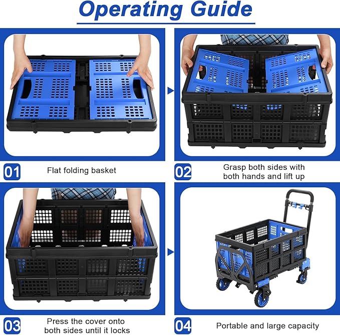 2-in-1Hand Truck Dolly Foldable with Folding Basket, 330LB Folding Hand Truck Heavy Duty Carrying, Combination of 4 Wheels and 2 Wheels Convertible Dolly Cart with Retractable Handle Cart for Moving