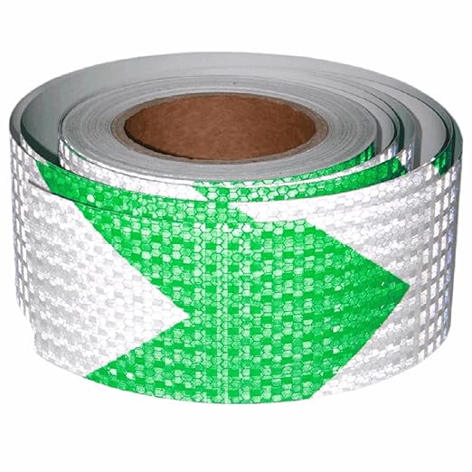 Green and White Reflective Tape Outdoor Waterproof 3 inch X 66 feet, High Visibility Conspicuity Safety Industrial Marking Tape
