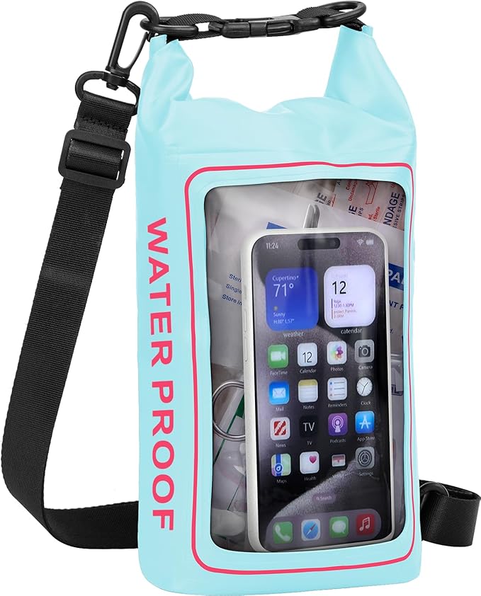 154 Pieces Waterproof Boat First Aid Kit Dry Bag with Cell Phone Bug Out Bags Pouch Roll Top Boat Emergency Kit 2-in-1 for Camping Fishing Kayaking Swimming Rafting