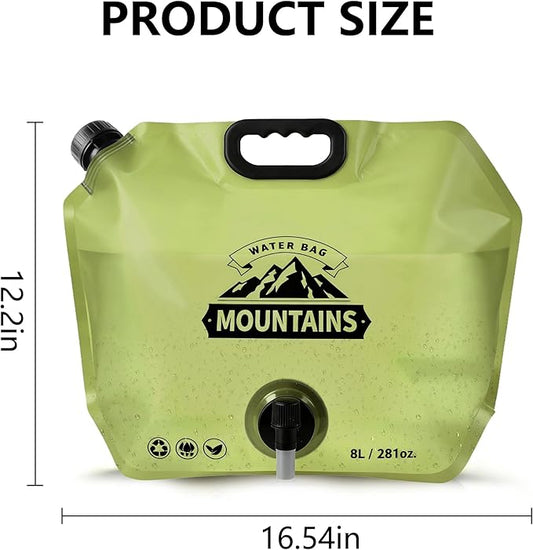 Collapsible 8L Water Storage Bag, BPA-Free Portable Folding Water Jug with Adjustable Faucet, Leakproof Emergency Water Bag for Camping, Hiking, Riding, Outdoor Sport (1, Green)