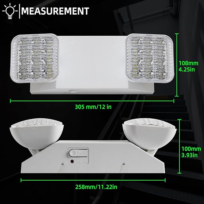 Emergency Light, LED Emergency Lighting with Battery Backup, 2 Adjustable Heads, Commercial Emergency Lights Combo for Business, 120V/277V AC, UL Listed, 1 Pack