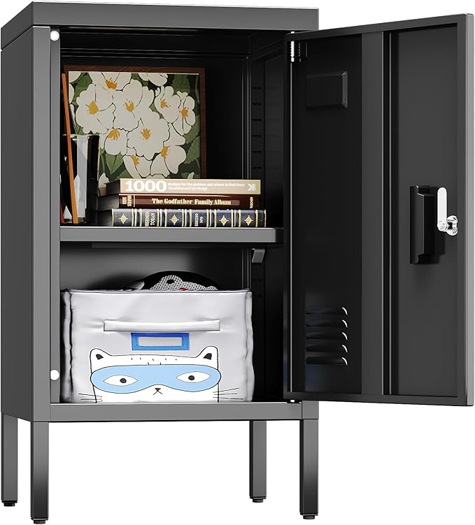 24.4" H Metal Locker Storage Cabinet with Adjustable Shelf, 1 Door Small Storage Cabinet with Adjustable Leveling Foot for Home,Office, Kids Locker,Assembly Required,Balck