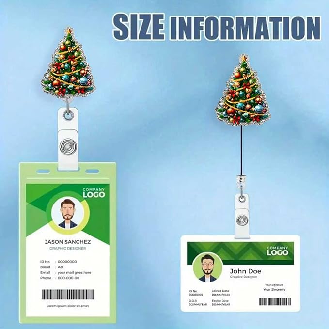 Christmas Badge Holder Cute Christmas Tree Badge Reel Retractable Acrylic Badge Reels Sparkly ID Name Tag Colorful Balls Xmas Tree Badge Clip for Nurse Student Teacher Office Decoration Party Favors