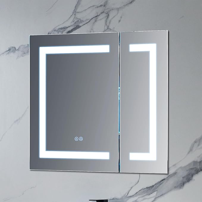 Blossom LED Medicine Cabinet Mirror for Bathroom 30x26, Lighted Medicine Cabinet with Mirror, Recessed/Surface Mount, Anti-Fog, Dimmable, 3 Color Light Makeup, Wall Mounted Storage Cabinet