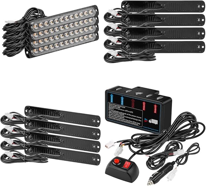 7 Inch LED Warning Safety Flashing Beacon Lights Kit, 4Pcs 12 LEDs Strobe Light Flashing Warning for All 12V-24V Vehicle off-road Truck SUV ATV Forklift Tractor Fire Engine (White)