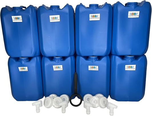 5 Gallon Stackable Emergency Water Storage Container | Beverage Dispenser | Carboy | Jerrican | 70MM Cap with 3/4" punchout for Spigot | 8 Pack | 4 Spigots | 1 Cap Wrench | 40 Gallon Capacity