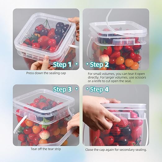 ASEVAT Square 1 Gallon Bucket with Lid, Clear Food Grade Storage Containers with Lids, Pail Container with Handle, Bucket for Cleaning Heavy-Duty Extra Durable BPA Free