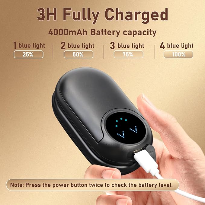 Hand Warmers Rechargeable 2 Pack, 10000mAh Electric Hand Warmers, Reusable Portable Pocket Heater, LED Display & 3 Levels, Gifts for Christmas, Outdoor, Golf, Travel, Hunting, Camping
