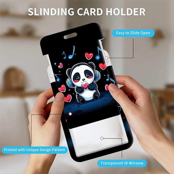 ID Badge Holder with Retractable Lanyard for Women & Men,Vertical ID Card Holder Wallet,Clear Window&Card Slot,Detachable Neck Strap for Nurse Teacher Office,Cute Pandas