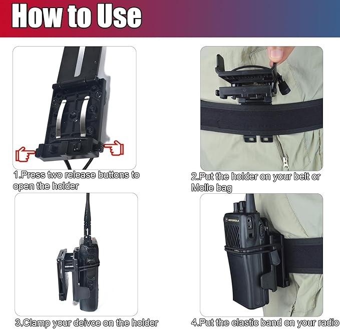 Universal Belt Clip & MOLLE Radio Holster - Tactical Mount Holder for BaoFeng Motorola Midland Kenwood Walkie-Talkies w/Back Clip or Round Knob - Secure Fit for Duty Belts, MOLLE Packs