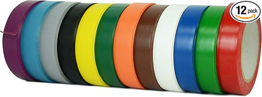 MAT Vinyl Marking Tape Rainbow Pack - 1 inch x 36 yds. 12-Rolls Assorted Colors - for Safety Floor Marking (School Gym, Restaurants, Warehouse), Dance Floor Splicing, Pinstriping Cars & Boats