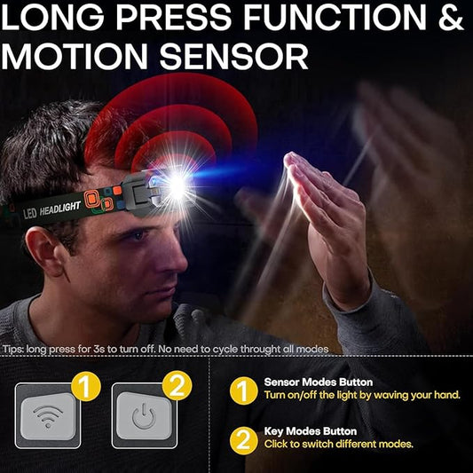Rechargeable Headlamp Flashlight 3-Pack, 2000 Lumen Super Bright LED Headlight with Red Light, Motion Sensor for Adults Kid, Waterproof Lightweight Head Lamp for Outdoor Camping Running Hiking Fishing