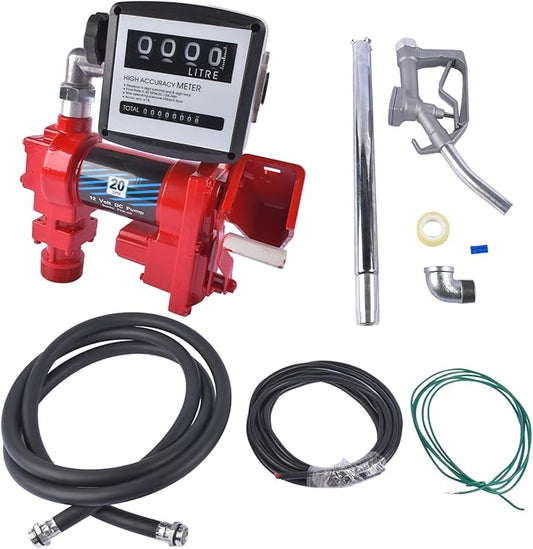 Fuel Transfer Pump Gasoline Pump 12V DC 20GPM with Nozzle Kit, Particulate Filterfor Gas Diesel Kerosene Red Vahaha
