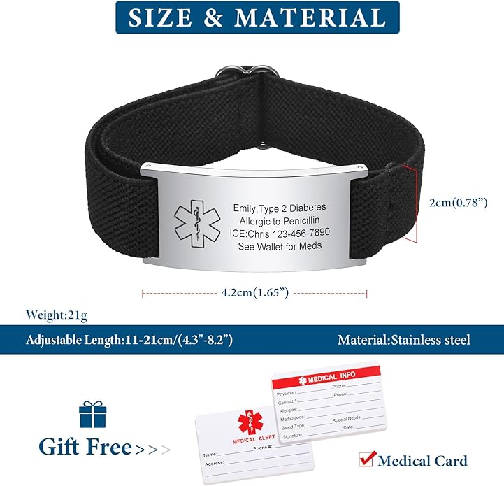 VNOX Medical Alert Bracelets for Men & Women Kids with Free Engraving Adjustable Stainless Steel Mesh Emergency Medical ID Bracelets Wristband