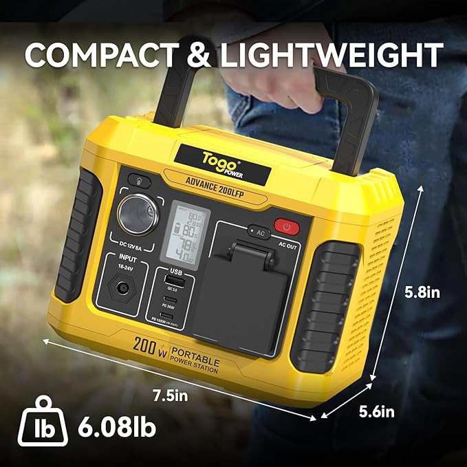 Togo POWER 200W Portable Power Station,Peak 400W Solar Generator 177Wh Lithium Battery Power Bank with 120V AC Outlet,USB QC3.0&PD Ports,Fast Charging for Outdoor Camping Home Use Emergency Backup