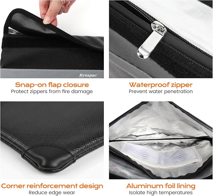 Fireproof Document Bag Upgraded 4200°F, 14.2”x 10.2”Waterproof Fireproof Money Bag for Cash with zipper, Important Document Organizer for Home, Office, and Travel, Legal Documents Safe