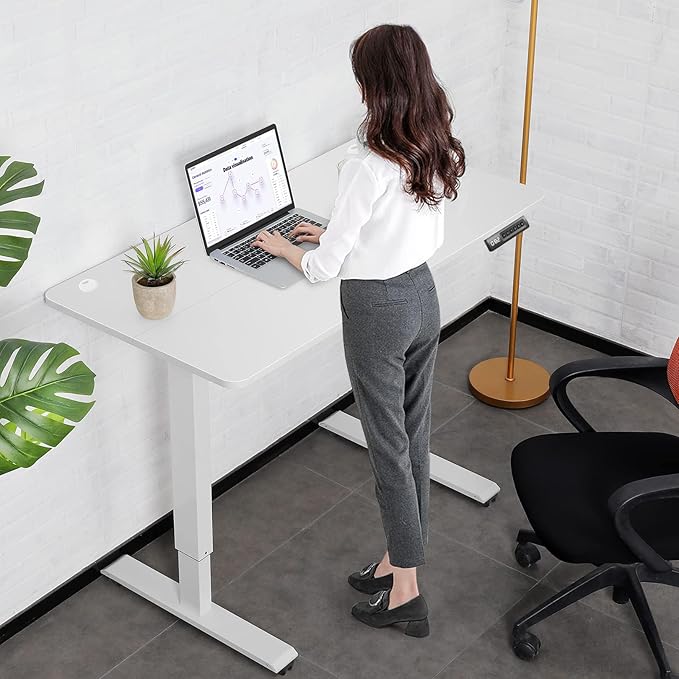 Electric Standing Desk, 48x24in Adjustable Height Computer Desk with Wheels, Sit-Stand Desk with Charging Station, 2 USB Ports, 3 Power Outlets, Spacious Workstation for Home Office(White)