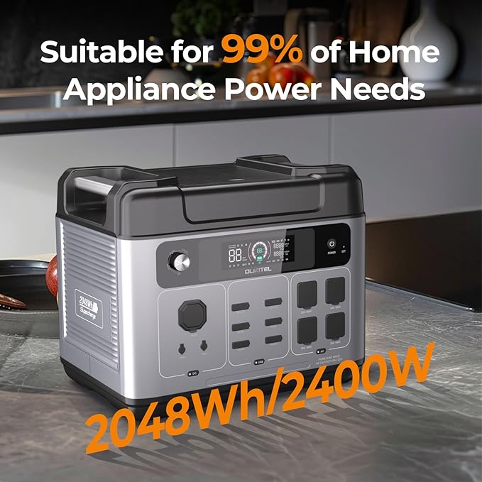 OUKITEL P2001 Plus 2400W Power Station with 400W Solar Panel, 2048Wh Solar Generator with 4 AC Outlets (5000W Peak), 1.5H Full Charging, APP Control Battery Backup for Home, Camping & RVs