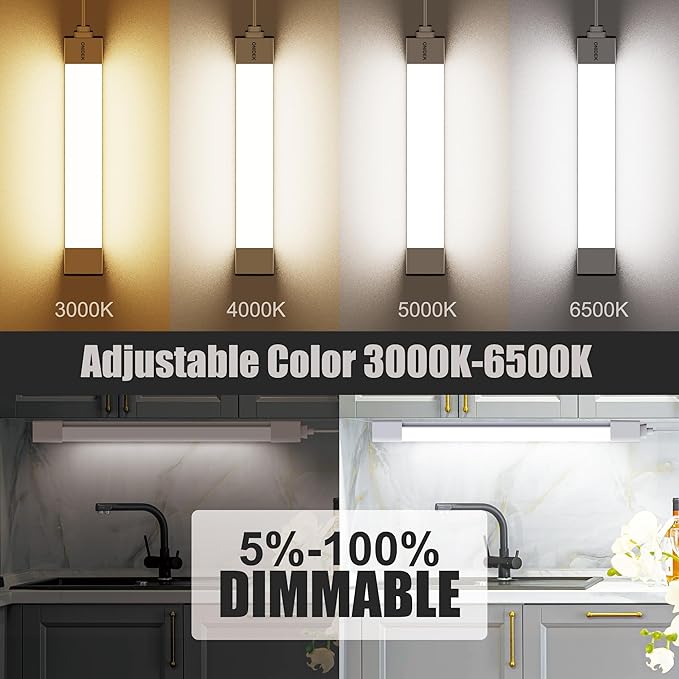 Under Cabinet Lights with Plug. 2700K-6500K Dimming and Color. with Wireless Control Panel and Remote Control.25W 2500LM for Garage, Kitchen, Bathroom, Closet, Office (36 inch-2PCS)