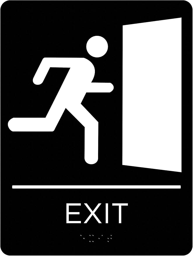 Exit Sign with Braille Grade II for Door & Wall - Comes With Graphical Symbols and Double Sided 3M Tape to Secure Ideally in Less Than a Minute - Size 9 x 6 Inch