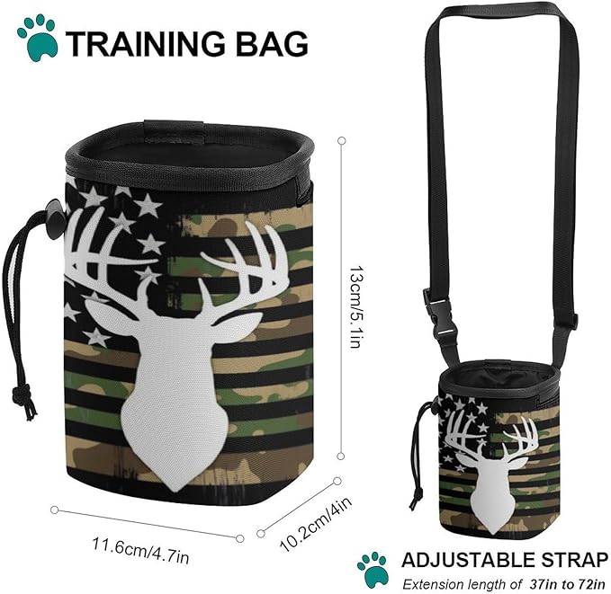 Fashion Pet Training Package, Portable Travel Dog Carrier Bag, Puppy Snack Pocket with Adjustable Waist Belt for Cat Dog Puppy Camouflage American Flag Hunting Deer Camo