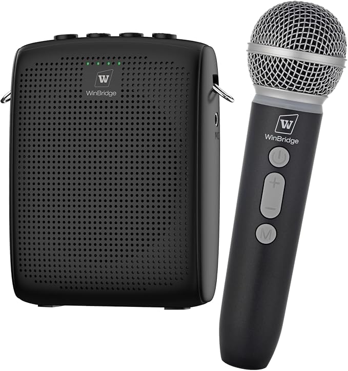 WinBridge Wireless Voice Amplifier with Microphone for Teachers, Portable PA System with Bluetooth Handheld Mic, Portable Speaker Mic Set, Cardioid Pickup for Classroom, Outdoor, Public Speaking WB009