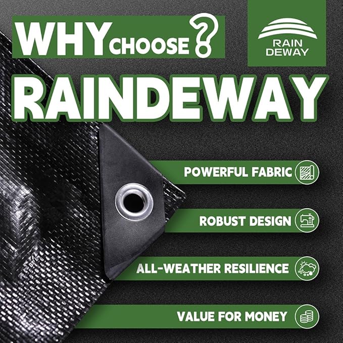Small Black Tarps 4x6 Feet (2 Pack), UV Resistant, 8 Mil Multipurpose Medium Duty Waterproof Poly Tarp Cover with Metal Grommets and Reinforced Edges by RAINDEWAY
