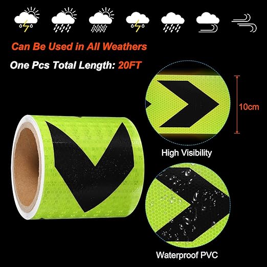 PATIKIL Reflective Tape, 4 Inch x 20 ft Waterproof Self Adhesive High Visibility Safety Warning Arrow Tape Outdoor Reflectors for Trucks Trailers Cars, Green Black