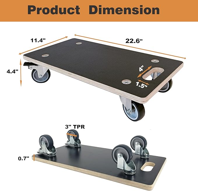 Anti-Slip Plywood Platform Dolly 2 Swivel + 2 Brake Caster Wooden Cart 550 Lbs Capacity (2 Packs per Set) Furniture Transporter Widely Use for Moving Heavy Furnitures,Goods, Green Plants